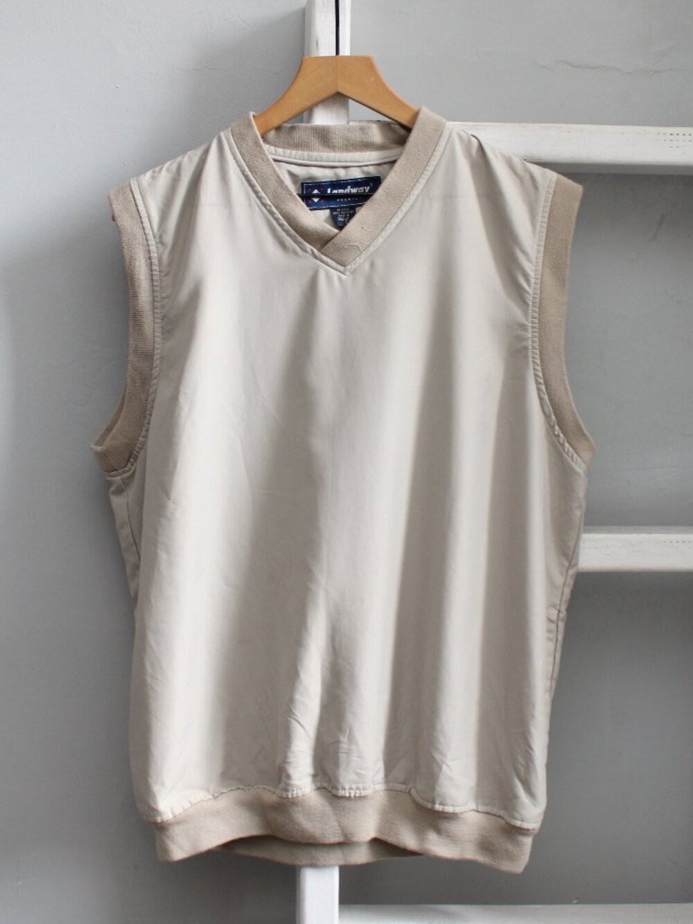 Vintage Y2K Landway Tan Beige Windbreaker Sporty Golf Vest Men's Size Large